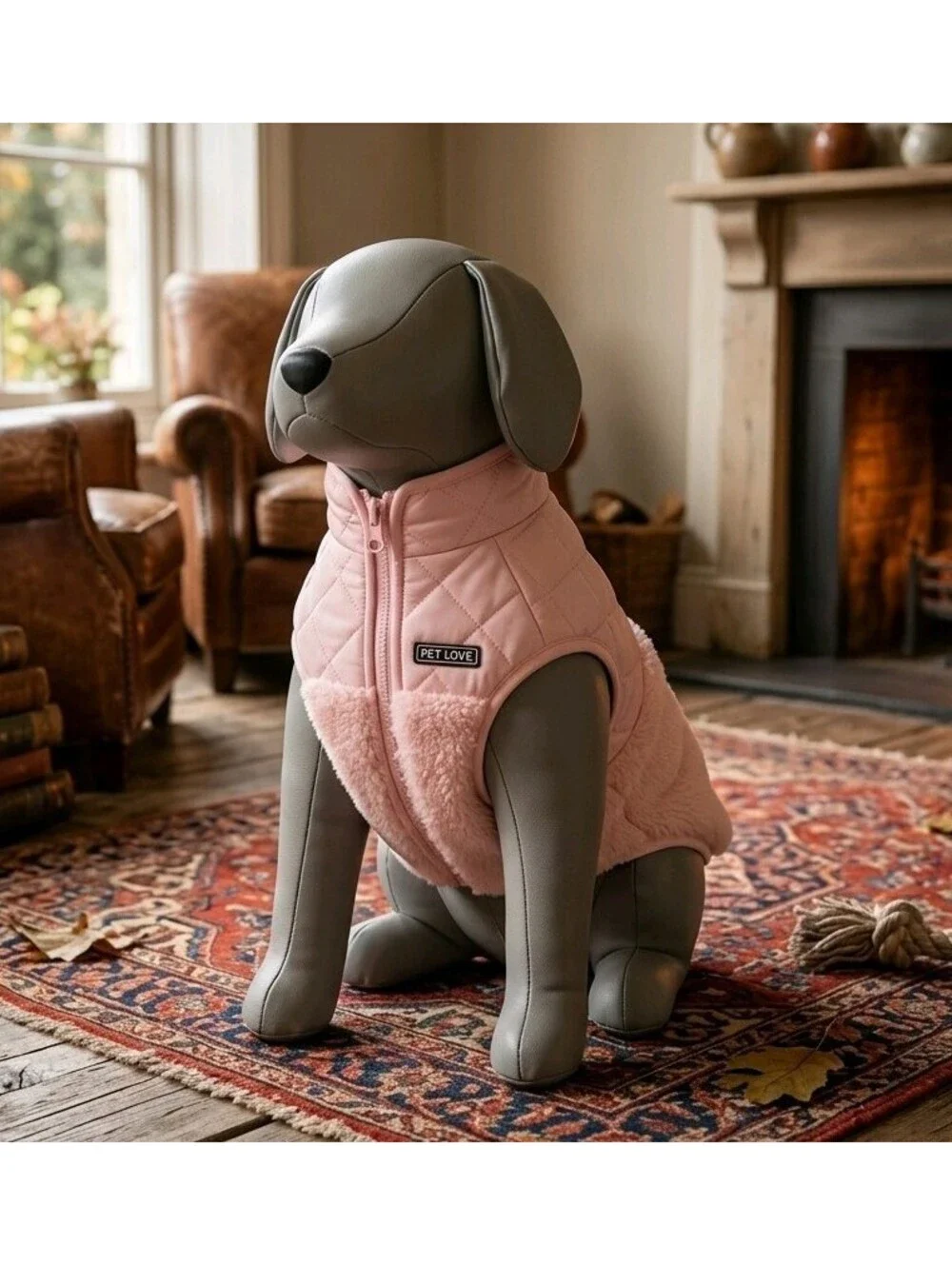 PET LOVE Pink Dog Vest Coat Quilted Puffer Faux Fur Fleece  Jacket Size XS 281